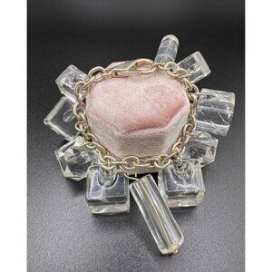 Vintage Clear Lucite Ice Cube Charm Bracelet Silver Tone Lobster Clasp